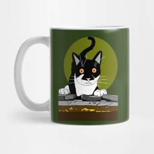 Cute Tuxedo Cat is up to mischief  Copyright TeAnne Mug